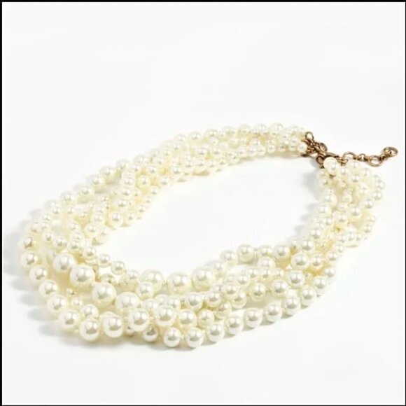 J. Crew Twisted Hammock Five-Strand Graduated Size White Pearl Necklace Dust Bag - Picture 2 of 5